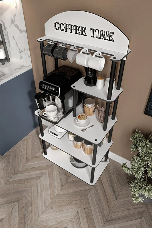 messer Coffee Tıme Çok Amaçlı Dolap Kahve Köşesi Parlak Beyaz Tüm Kahve Makineleri