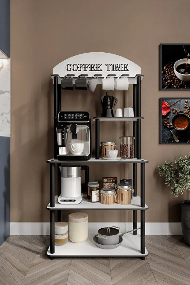 messer Coffee Tıme Çok Amaçlı Dolap Kahve Köşesi Parlak Beyaz Tüm Kahve Makineleri