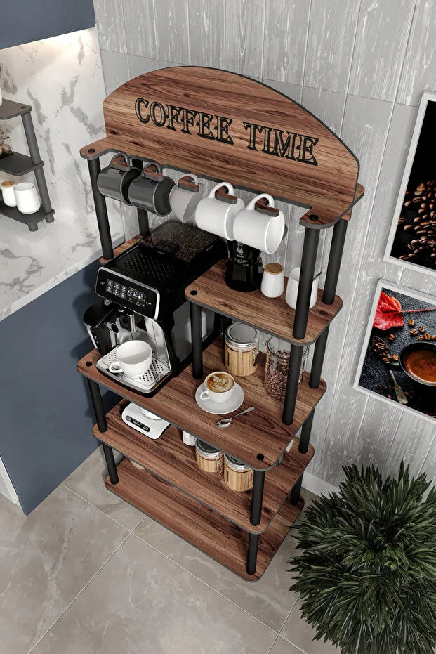 messer Coffee Tıme Çok Amaçlı Dolap Kahve Köşesi Madran Ceviz Tüm Kahve Makineleri