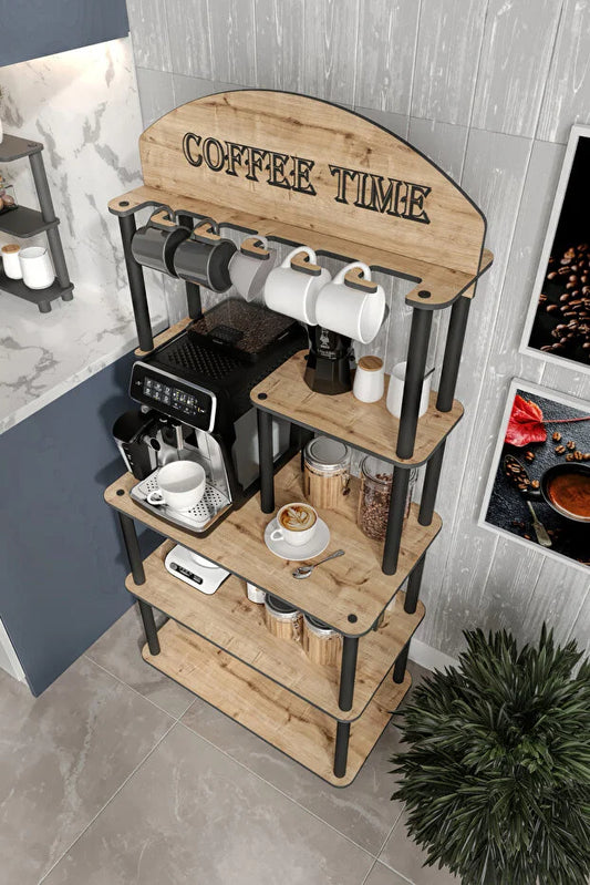 messer Dekoratif Kahve Köşesi Coffee Time 38 Cmx69 Cm Çok Amaçlı Raf Safir Meşe Tüm Kahve Makineleri
