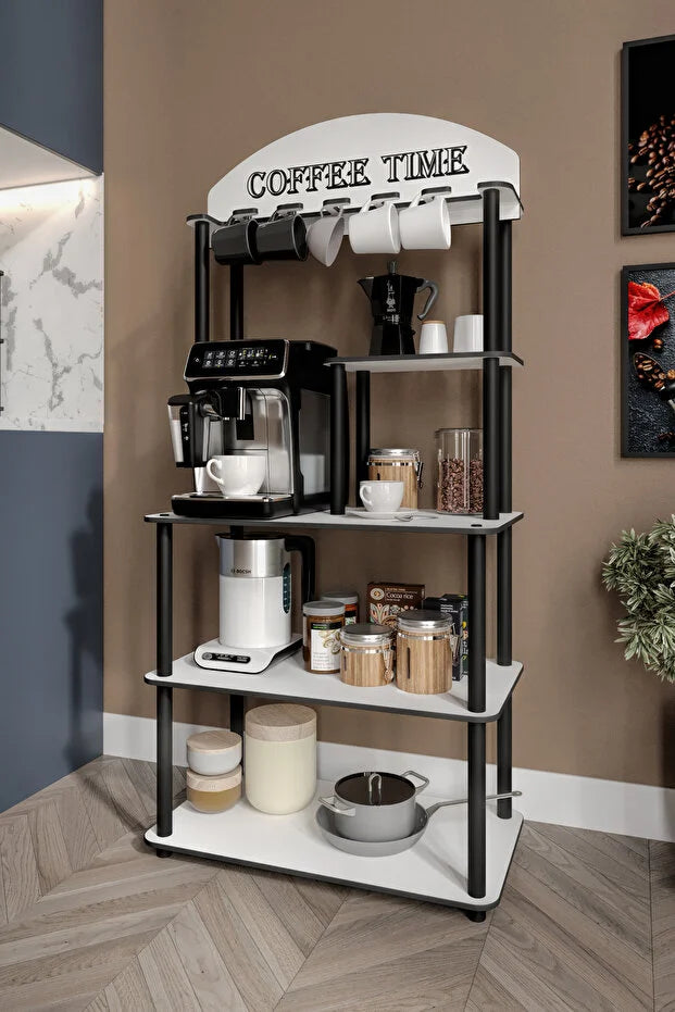 messer Coffee Tıme Çok Amaçlı Dolap Kahve Köşesi Parlak Beyaz Tüm Kahve Makineleri